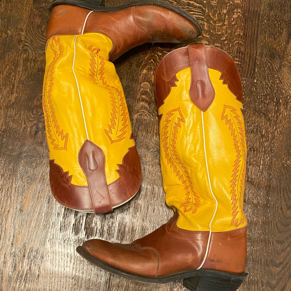 Olathe Boot Co. Yellow and Brown Cowboy Boots